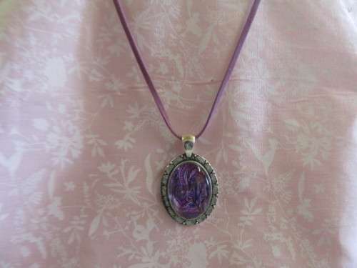 Mistique Necklace, Pendant On Purple Velvet Leather Cord, 50cm, 1pc