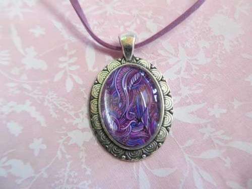 Mistique Necklace, Pendant On Purple Velvet Leather Cord, 50cm, 1pc