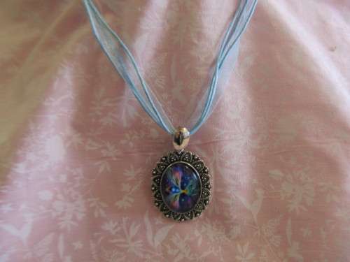 Mistique Necklace, Pendant On Turquoise Wax Cord And Ribbon, 43cm With 4cm, 1pc