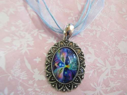 Mistique Necklace, Pendant On Turquoise Wax Cord And Ribbon, 43cm With 4cm, 1pc