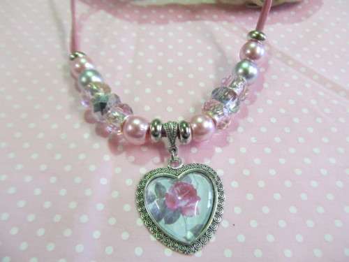 Mistique Necklace, Pendant With Pandora Beads On Leather, Pink, 46cm, 1pc
