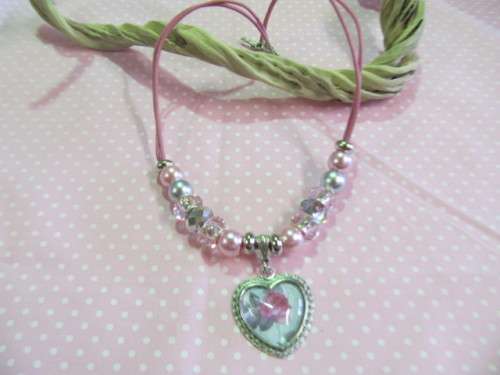 Mistique Necklace, Pendant With Pandora Beads On Leather, Pink, 46cm, 1pc