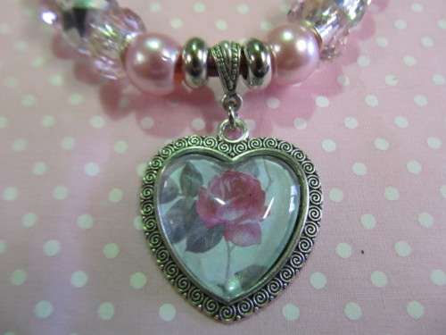 Mistique Necklace, Pendant With Pandora Beads On Leather, Pink, 46cm, 1pc