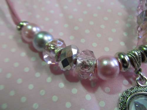 Mistique Necklace, Pendant With Pandora Beads On Leather, Pink, 46cm, 1pc