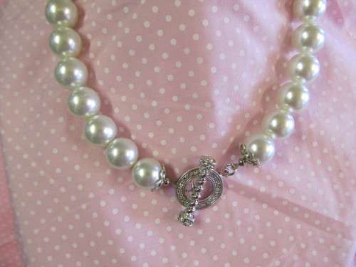 Perrine Necklace, White Faux Pearls, Toggle Clasp, Nickel, 46cm, 1pc