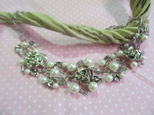 Perrine Necklace, Nickel With Cream Faux Pearls, Lobster Clasp, 50cm With 4cm Ext, 1pc