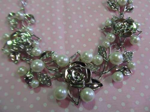 Perrine Necklace, Nickel With Cream Faux Pearls, Lobster Clasp, 50cm With 4cm Ext, 1pc