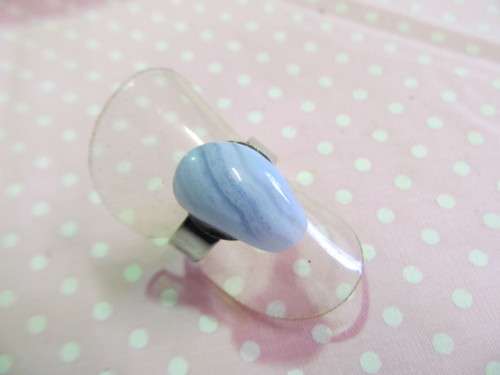 Simone Ring, Adjustable, Blue Lace Agate, Nickel, Top Size 17mm x 10mm, 1pc