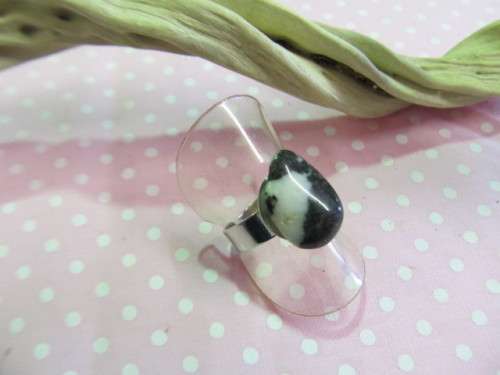Simone Ring, Adjustable, Black And White Stone, Nickel, Top Size 16mm x 12mm, 1pc