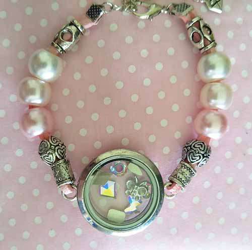Mistique Bracelet, Nickel Locket On Pink Velvet Leather Cord With Nickel, White And Pink Pandora....