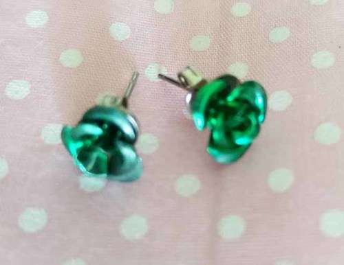 Mistique Earrings, Green Rose Studs With Nickel Butterfly Backs, 8mm Diameter, 2pc
