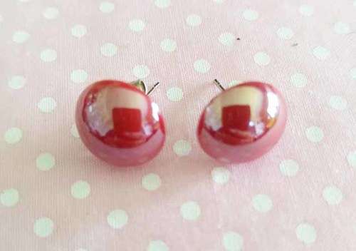 Mistique Earrings, Pinkish Red Studs With Nickel Butterfly Backs, 15mm Diameter, 2pc