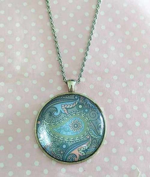 Mistique Necklace, Blue Paisley Pendant With Nickel Snake Chain,Lobster Clasp, 42cm With 5cm Ext
