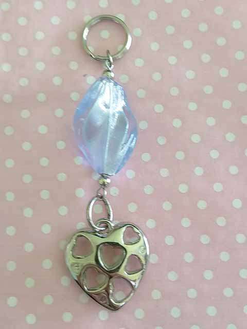 Keyring, Blue Foil Bead With Nickel Heart, 9cm, 1pc