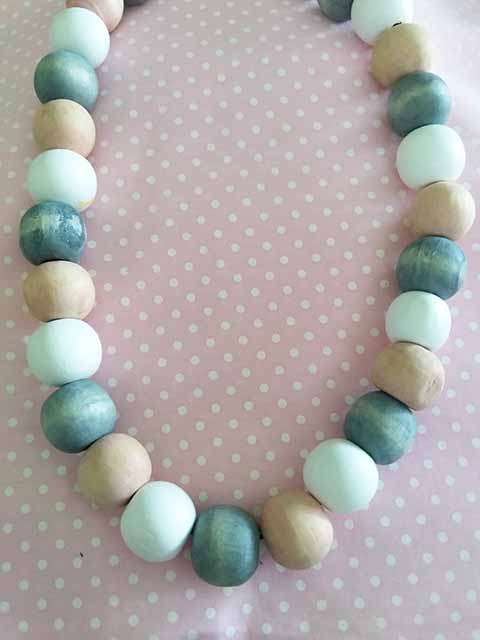 Burtell Necklace, Grey, Pink And White Wooden Beads On Elastic, 52cm, 1pc