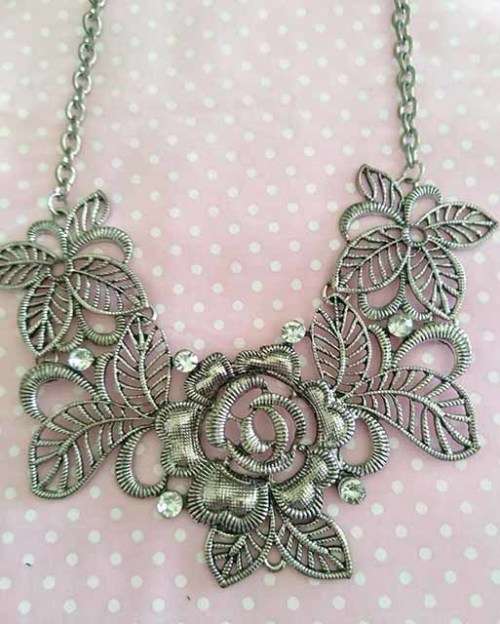 Burtell Necklace, Rose Necklace With Clear Rhinestones, Nickel, 48cm With 5cm Ext, 1pc
