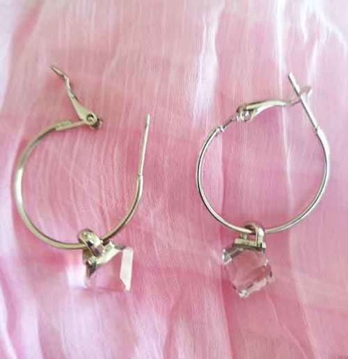 Pliana Earrings, Hoop With Clear Attachment, Nickel, ±35mm, 1 Pair