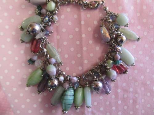 Pliana Bracelet, Charm Bracelet With Green And Purple Beads, Nickel, 17cm With 3cm Ext, 1pc