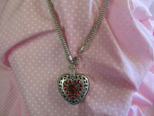 Pliana Necklace, Snake Chain With Red Rhinestone Heart Pendant, Nickel Antiqued, 55cm, 1pc