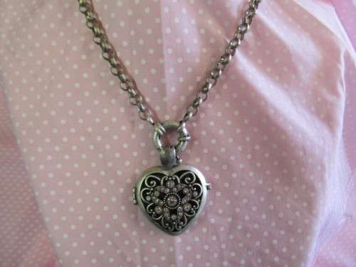 Pliana Necklace, Chain With Clear Rhinestone Heart Pendant, Nickel Antiqued, 46cm, 1pc