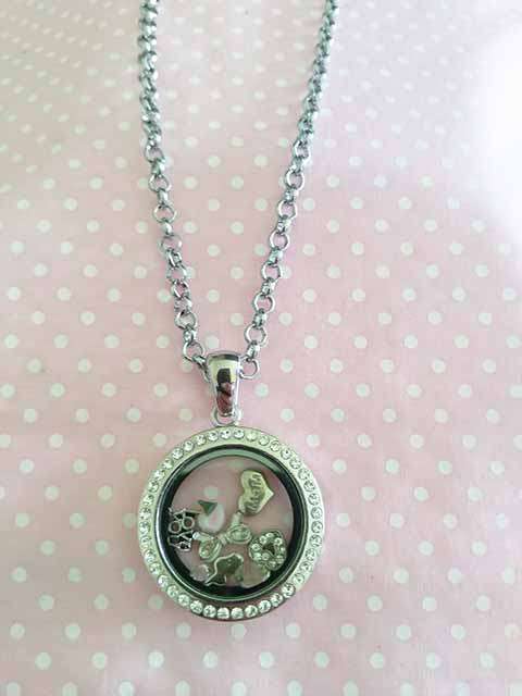 Pliana Necklace, Locket With Clear Rhinestones On Rolo Chain, Lobster Clasp, Nickel, 44cm, 1pc
