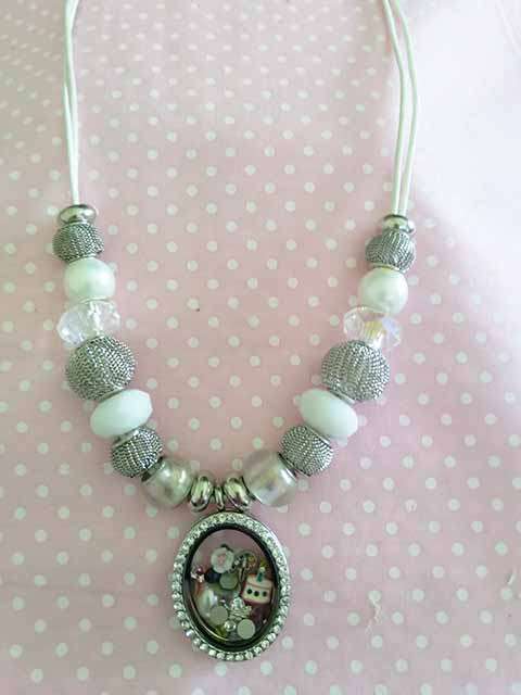 Pliana Necklace, Locket With Clear Rhinestones On White Cord With , Lobster Clasp, Nickel, 44cm, 1pc