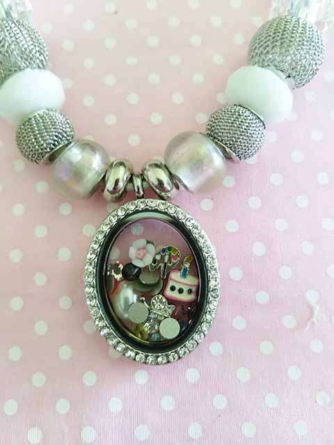 Pliana Necklace, Locket With Clear Rhinestones On White Cord With , Lobster Clasp, Nickel, 44cm, 1pc