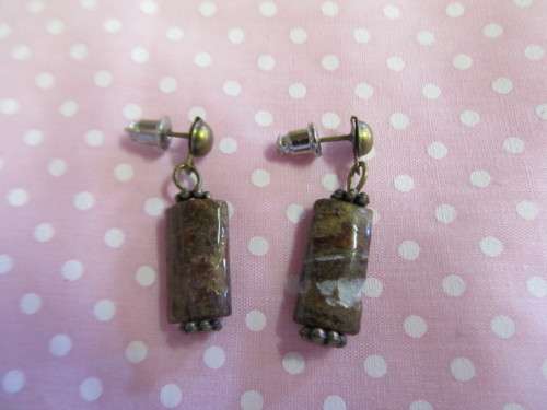 Simone Earrings, Bronze With Brown, Bronze, 30mm Long, 2pc
