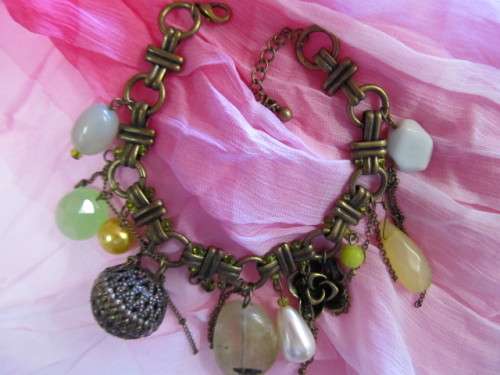 Simone Bracelet, Green Semi-Precious Beads, Bronze, 19cm With 2cm Extender, 1pc