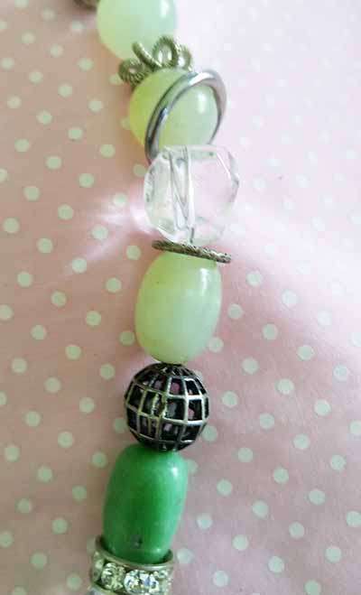 Simone Necklace, Assorted Green Semi-Precious Beads, Clear Quartz And Green....., Toggle Clasp, 42cm