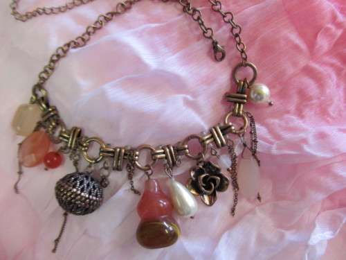 Simone Necklace, Pink Semi-Precious Beads And Findings, Copper, 41cm With 8cm Ext, 1pc