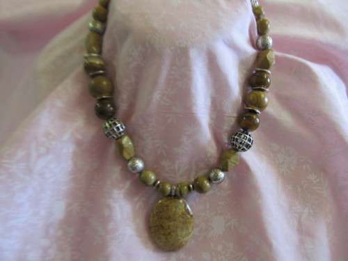 Simone Necklace, Brown Semi-Precious Beads With Nickel, Toggle Clasp, 46cm