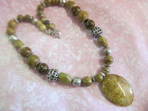 Simone Necklace, Brown Semi-Precious Beads With Nickel, Toggle Clasp, 46cm
