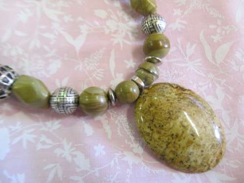Simone Necklace, Brown Semi-Precious Beads With Nickel, Toggle Clasp, 46cm