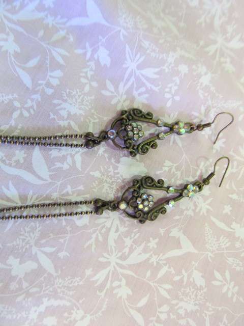 Riza Earrings, Clear Rhinestones, Copper, ±110mm Long, 2pc
