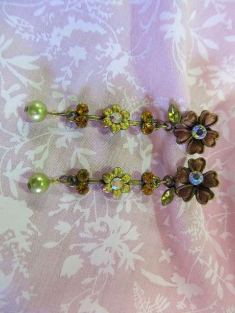 Riza Earrings, Shades Of Autumn Rhinestones, Bronze, ±55mm Long, 2pc