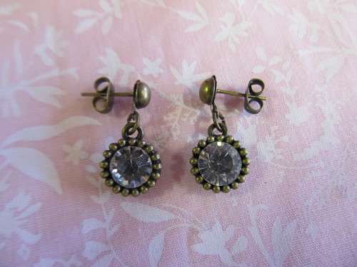 Riza Earrings, Clear Rhinestone, Bronze, 20mm, 2pc