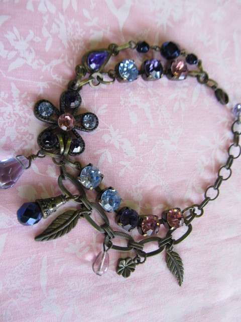 Riza Bracelet, Blue, Pink And Purple Rhinestones, Bronze, 17.5cm With 4.5cm Extender, 1pc