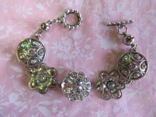 Riza Bracelet, Nickel With Clear Rhinestones, Toggle Clasp, 19cm, 1pc