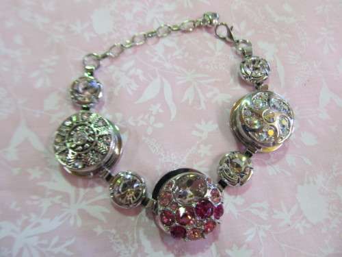 Riza Bracelet, Nickel With Clear And Pink Rhinestones, Lobster Clasp, 17cm With 4cm Extender, 1pc