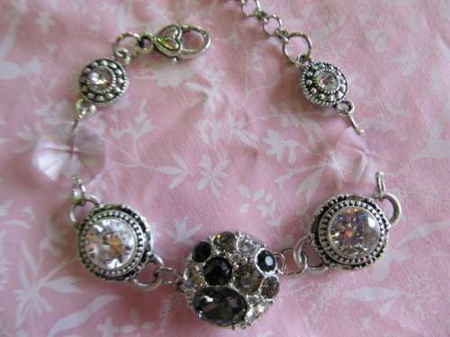 Riza Bracelet, Nickel With Clear And Black Rhinestones, Lobster Clasp, 18cm With 5cm Extender, 1pc