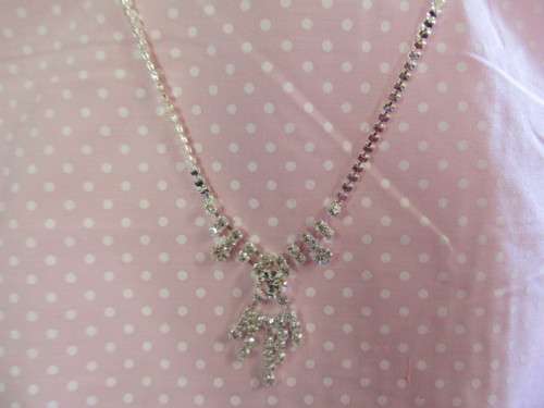 Riza Necklace, Clear Rhinestones, Nickel, 50cm