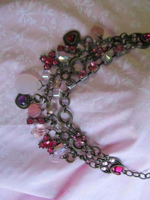 Riza Necklace, Shades Of Pink Rhinestones, Bronze, 34cm With 9.5cm Extender, 1pc