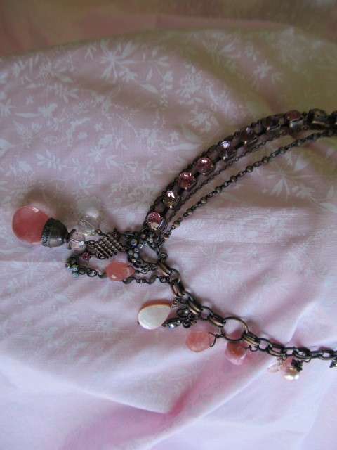 Riza Necklace, Shades Of Pink Rhinestones, Copper, 43cm With 3.5cm Extender, 1pc