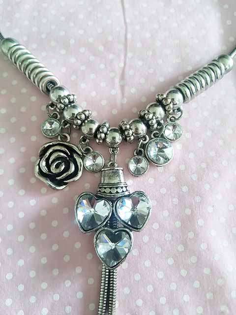 Riza Necklace, Pendant With Clear Rhinestones And Nickel Findings, Lobster Clasp, 45cm With 6cm Ext