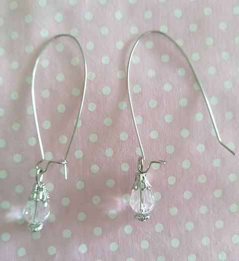 Cristia Earrings, Clear Crystal Beads, Nickel Findings, 65mm, 1 Pair