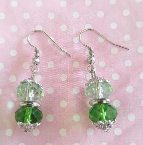 Cristia Earrings, Green Crystal Beads With Nickel Findings, Shepherds Hook, 40mm, 1 Pair