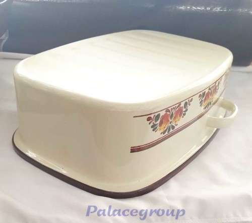 Vintage Large Enamel Roasting Pan With Lid, Large, Cream and Dark Brown Lid, 35cm x 24cm x15cm