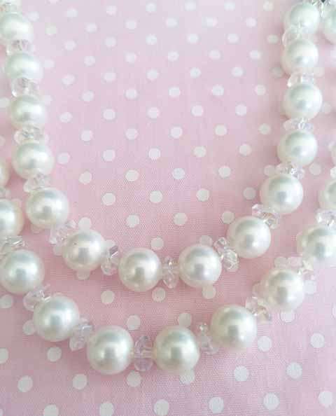 Perrine Necklace, White Shell Pearls With Clear Crystal Beads, Nickel Findings And Chain,Toggl, 44cm