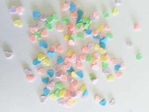 Embellishments, Plastic, Hearts, Yellow, Green, Turquoise, Pink, Lilac, Mixed Colours, 4mm, ±50pc